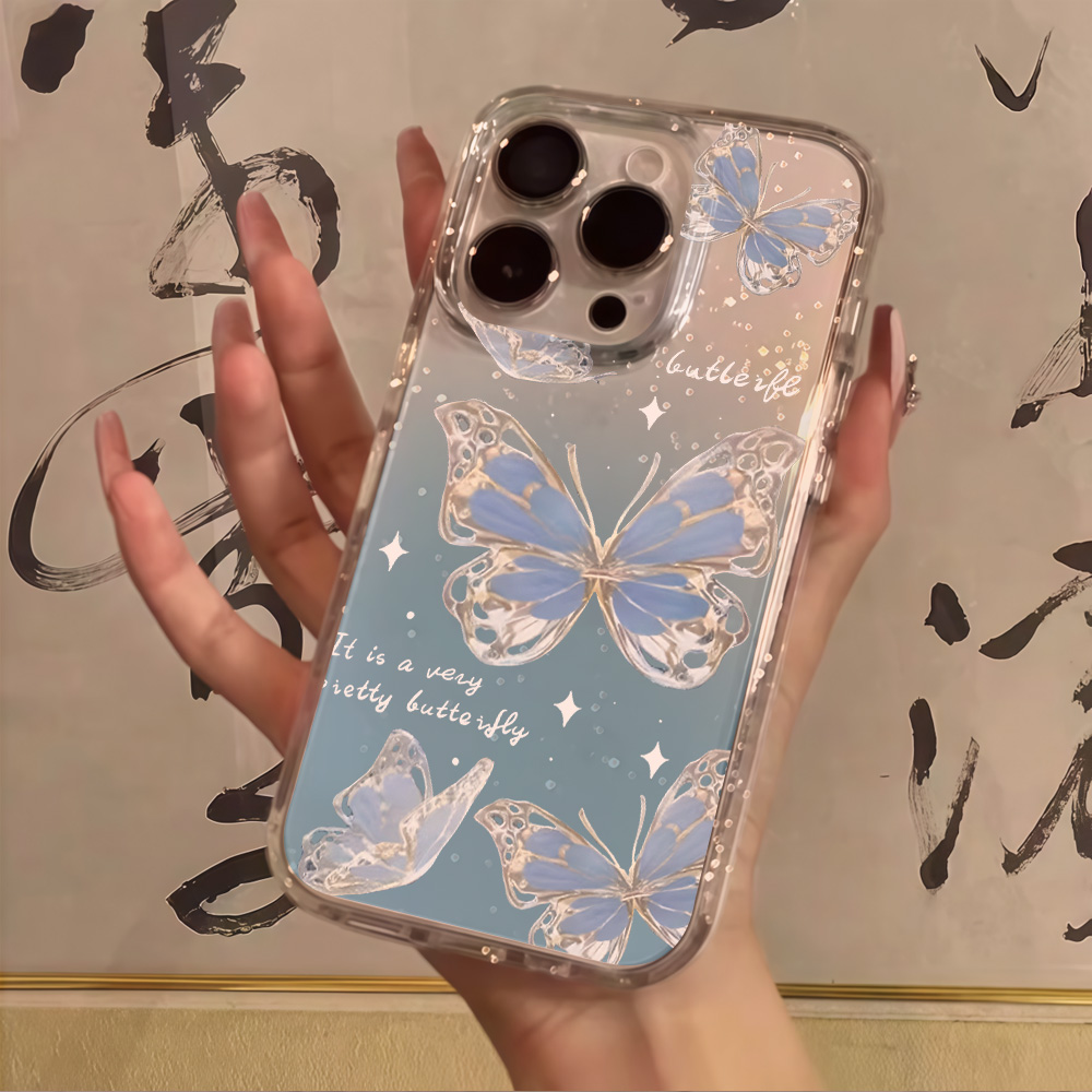 Phone Accessories Iphone - Luxe Blauwe Vlinder Glitter Telefoonhoesje voor