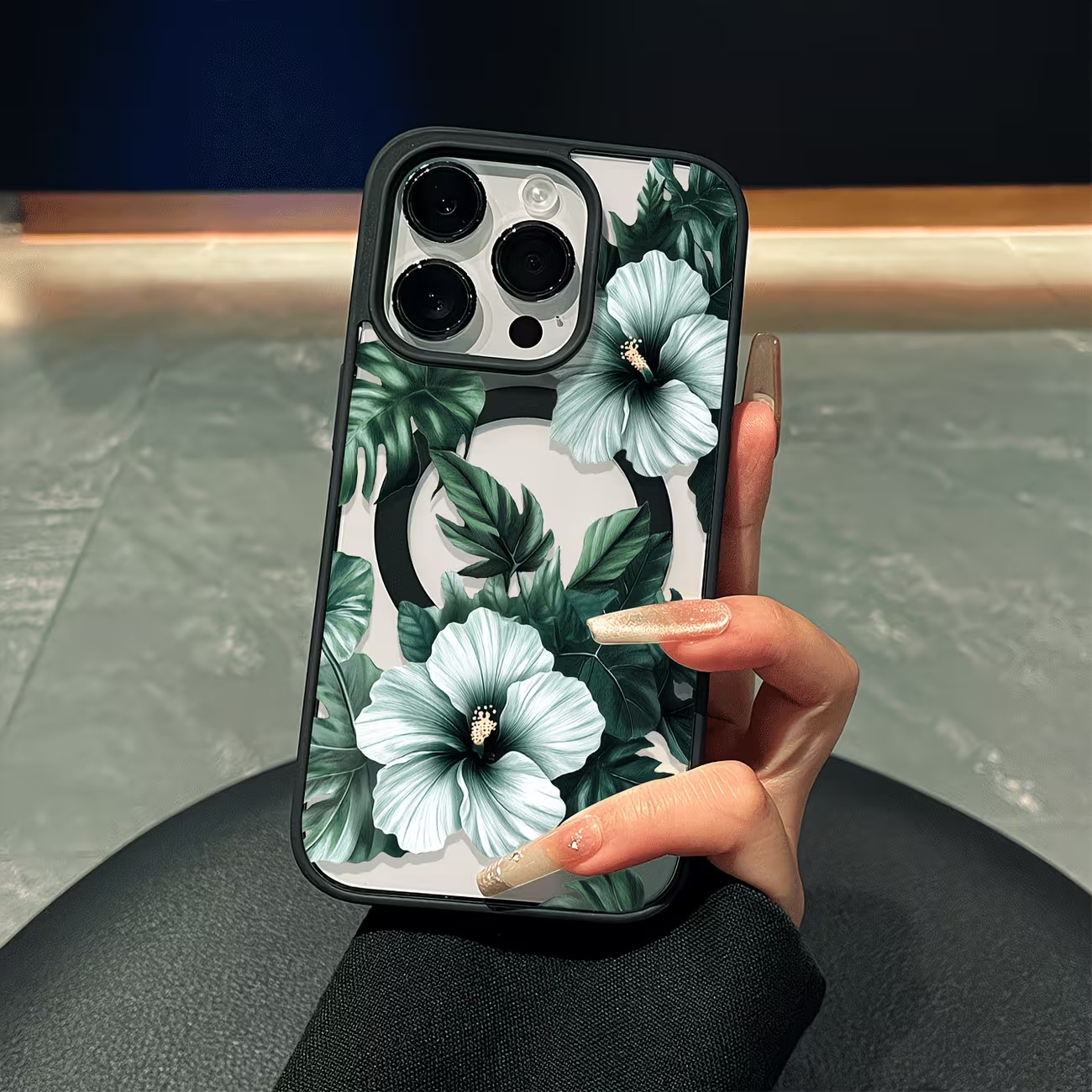 Phone Accessories Magnetic - Groene bloemenprint telefoonhoesje voor iPhone 17
